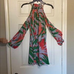 Tropical Print Cold Shoulder Dress Size Small